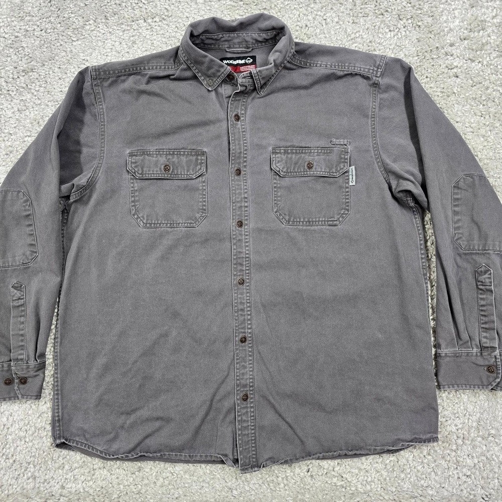 Wolverine Mens‎ Heavy Duty Button Down Work Shirt Gray Cotton Size XL Utility